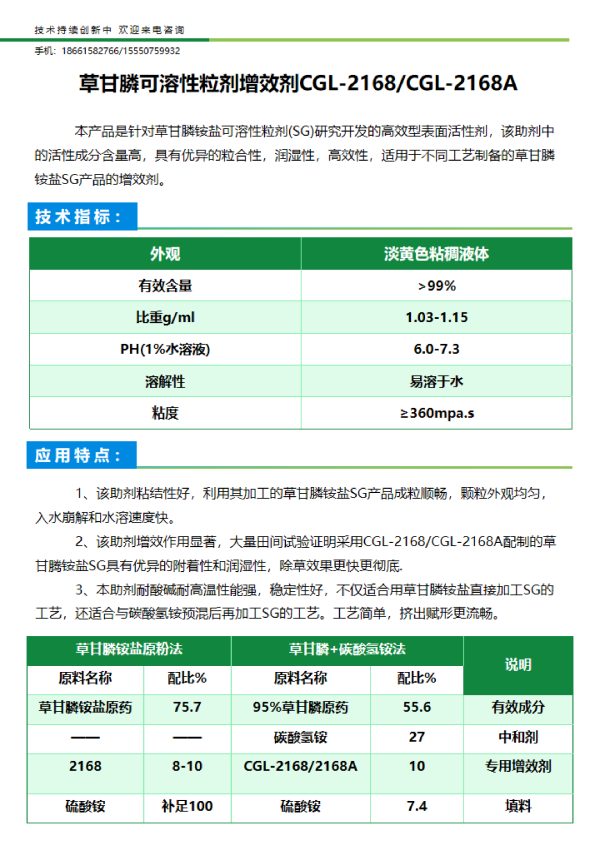 草甘膦可溶性粒剂增效剂CGL-2168/CGL-2168A